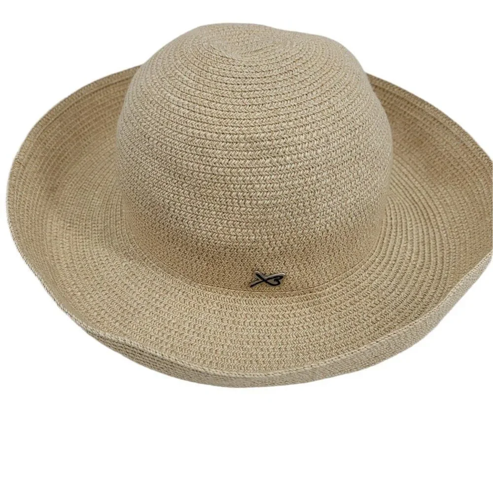 Vintage Betmar New York #166 Floppy Paper Sun Hat Flexible Tan Metal Logo Sz‎